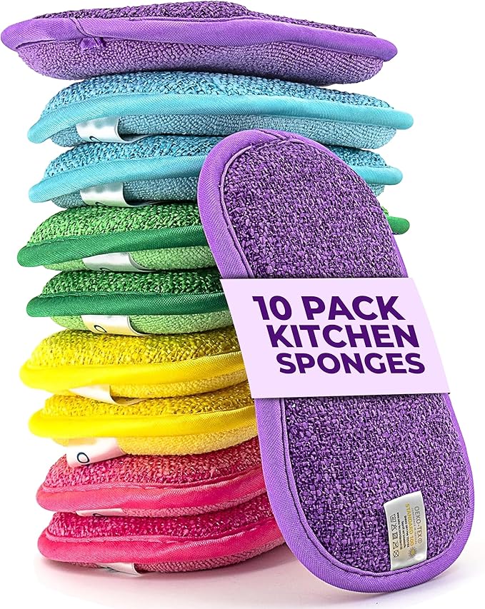 Onutis – 10 Kitchen Sponges Pack– Washable and Reusable Dishes Sponge Rubber – 6 X 3 inches - Multicolored