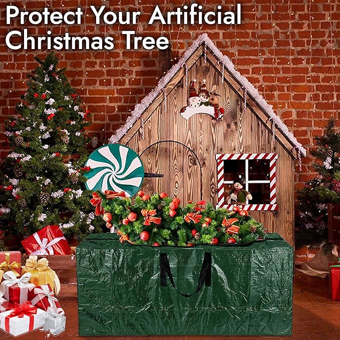 NEW 7.5 ft Christmas Tree Storage Bag – Reinforced Heavy Duty Christmas Tree Bag For Artificial Tree – Waterproof with Durable Handles & Zipper – Holiday Xmas Tree Storage Bag (GREEN)