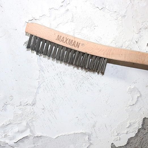Wire Brush,Heavy Duty Carbon Steel Wire Scratch Brush for Cleaning Rust with 14" Long Curved Beechwood Handle,Large
