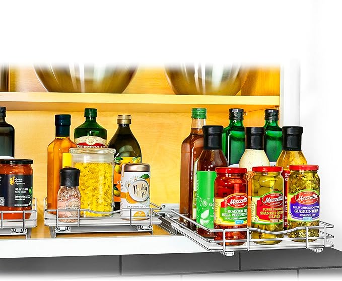 LYNK PROFESSIONAL® Pull Out Spice Rack Organizer for Inside Kitchen Cabinets - 10-3/8 inch Wide - Slide Out Drawer – Chrome Sliding Spice Cabinet Organization Shelf Racks - 1 Tier