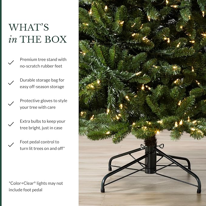 Balsam Hill 6.5ft Pre-Lit Classic Blue Spruce - Artificial Christmas Tree with 2,144+ Tips, 700 Clear LED Lights, Easy Plug Technology & Premium Stand for Indoor Holiday Decorating