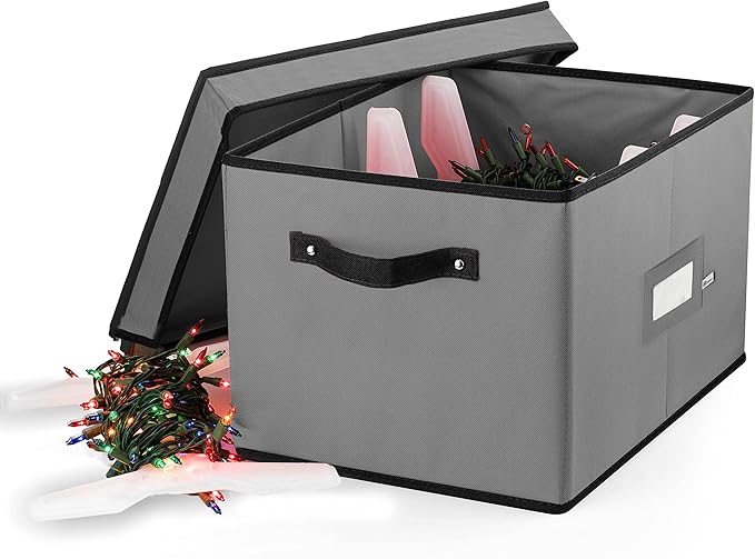 ZOBER Christmas Light Storage Reels - Christmas Light Organizer With 4 Plastic Wheels - Fits 200 Mini Lights Per Spool, Lights Storage - Strong & Durable Material - Stitched Reinforced Handles - Gray