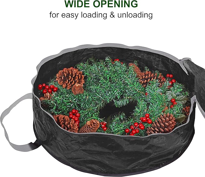 ProPik Christmas Wreath Storage Bag 36" - Garland Holiday Container with Tear Resistant Material - Featuring Heavy Duty Handles and Transparent Card Slot - 2 Pack (36 Inch, Black)