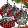 Shappy 4 Pcs Christmas Wreath Storage Bag Wreath Storage Container with Clear Window Plaid Wreath Storage Box with Handles for Storing Garland Holiday Wreath Wrapping (Red Black,24 Inch)