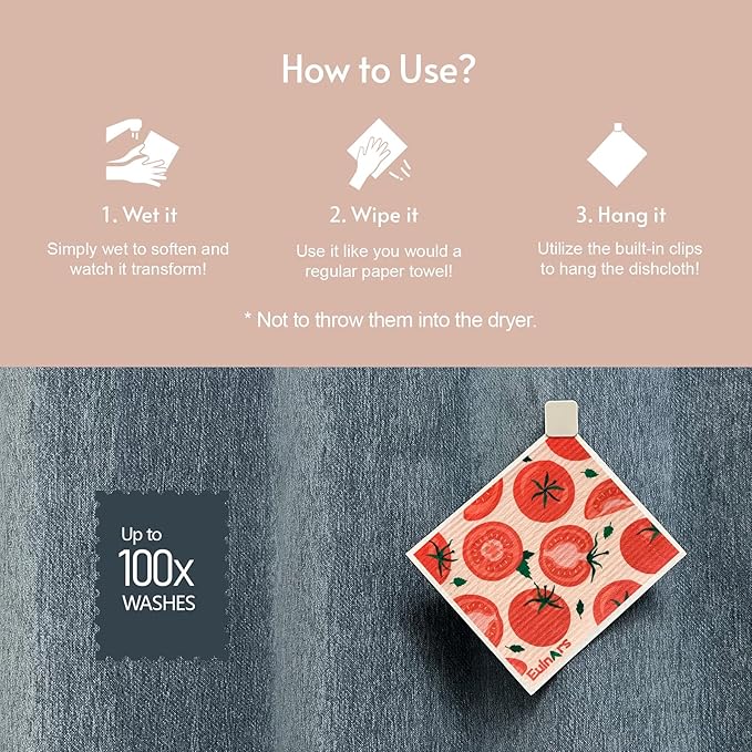 Eulnars Reusable Paper Towels, Swedish Dishcloths for Kitchen 8-Pack, Non-Scratch Swedish Dish Towels, Super Absorbent Cellulose Dish Cloths, No Odor Dish Rags