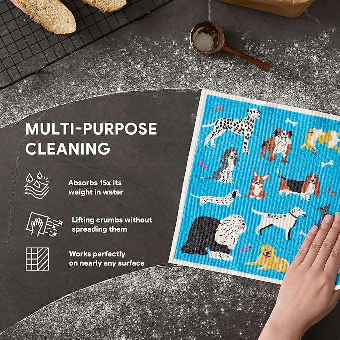 RECYCO Swedish Dishcloths for Kitchen | 4 Pack Oversized Washable Dish Rags | Large Cellulose Reusable Cleaning Paper Towels | Absorbent Counter Dish Cloth Sponge XL Kitchen Wipes, 12" L x 10" W