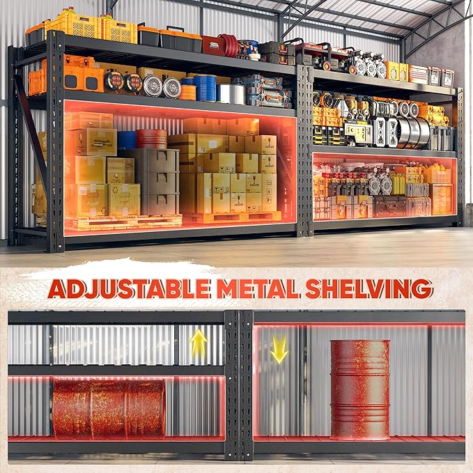 Bepatio 7050LBS Garage Shelving Heavy Duty 67.6''W Storage Shelves Metal Shelving Unit, 3 Tire Shelf,Adjustable Industrial Shelving for Warehouse Commercial Storage Rack,67.6''Wx23.7''Dx66''H