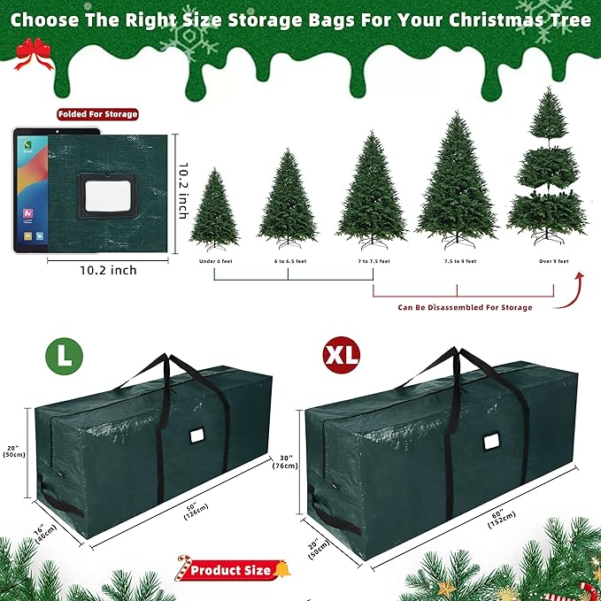 Large Christmas Tree Storage Bags Heavy Duty Tree Bags Holiday Storage Bags Protects From Moisture Or Dust,Alternative To Xmas Tree Storage Box (Green, 9 Ft)