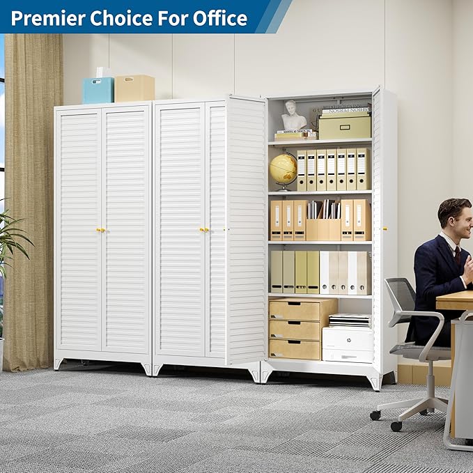 75" Tall Metal Kitchen Storage Cabinet,White Kitchen Pantry Storage Cabinet with Doors and 4 Adjustable Shelves,Utility Cabinet for Living Room,Garage,Dining Room and Office,Assemble Required