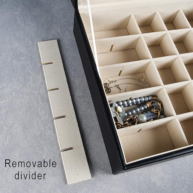 Frebeauty Earring Holder Organizer, 50 Slots Earring Organizer,2 Layer Jewelry Box for Earrings and Necklace,PU Jewelry Organizer,Jewelry Organizers and Storage(Black)
