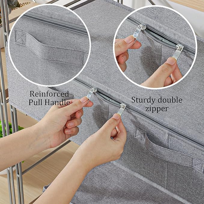ENUMAIL Underbed Storage Box, Foldable Under Bed Bins Container, Fabric Closet Organizer with Lid, for Clothes, Sheets, Blankets, 23.6x11.8x5.9in, Grey, 3 Pack