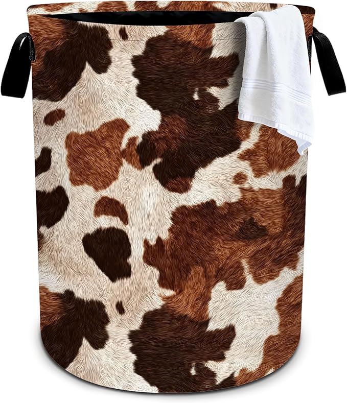 Cow Fur Print Laundry Basket Storage Bin Foldable Laundry Hamper Clothes Storage Bucket Organizer 19.6x15.7 Inch For Laundry Room/Bedroom/Bathroom