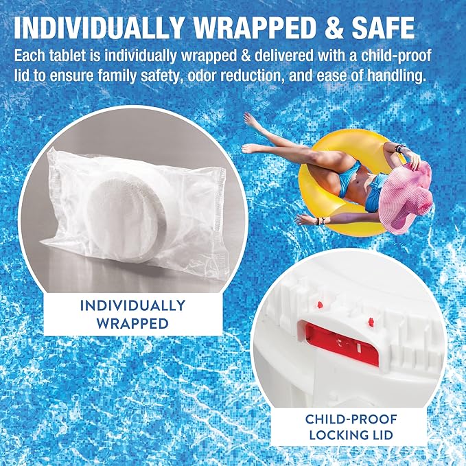 Doheny’s 3-Inch Stabilized Chlorine Tablets for Sanitizing Swimming Pools | 99% Pure Tri-Chlor, 90% Available Chlorine | Long-Lasting, UV-Protected, Slow-Dissolving | Individually Wrapped 10lb Bucket