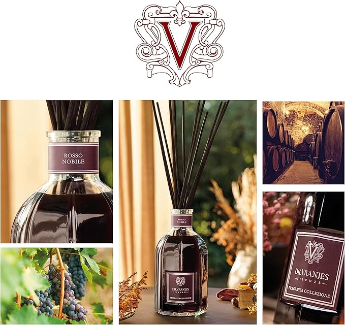 Dr. Vranjes - Rosso Nobile 250 ml Reed Diffuser + Elegant Shopping Bag, Luxury Home Fragrance, Fruity Notes of Red Wine, Orange, and Berries, Relaxing Atmosphere, Made in Italy