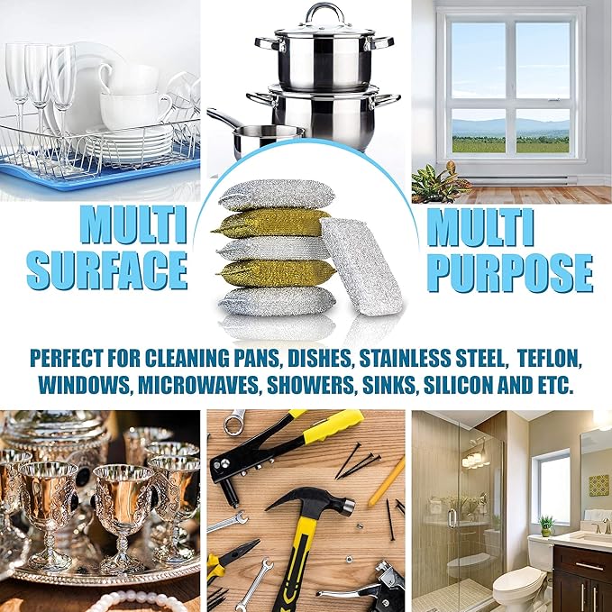 SPONGENATOR Kitchen Scrubbing Sponges - Heavy Duty Non Scratch Scrubbing Cleaner Sponges in 2 Colors - Multi Surface Non Metal Dish Scouring Scrubbers for Fast Cleaning (Gold & Silver, 6)