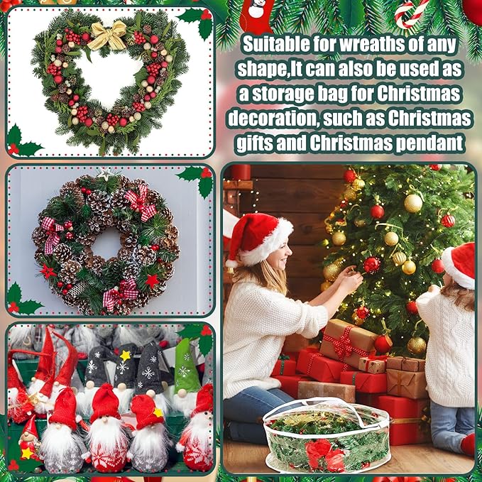 Shappy 6 Pieces Christmas Wreath Storage Container 30 Inch Wreath Plastic Storage Bags with Dual Zippers and Handles for Xmas Thanksgiving Holiday Artificial (Clear)