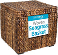 BIRDROCK HOME Woven Storage Cube - Abaca Seagrass Decorative Ottoman - Living Room Side Table - Store Blankets Pillows Magazines Books Remotes