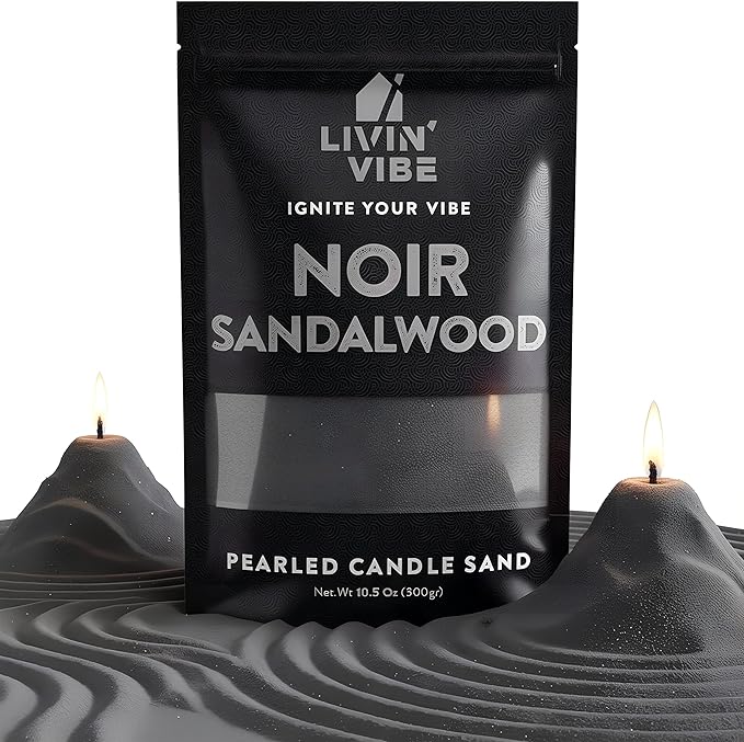 Pearled Candle Sand 10.5 oz (300g) – Noir Sandalwood Scented Candle, Black Color, Relaxing Aromatherapy, Home Decor, Stress Relief, Long-Lasting Burn