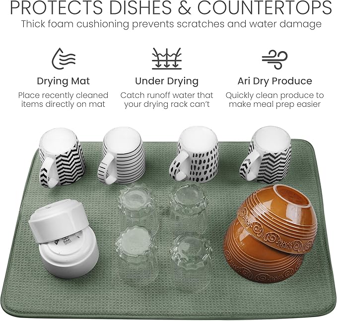 Bellemain XXL Dish Mat 24" x 17" ( LARGEST MAT ) Microfiber Dish Drying Mat , Super absorbent ( Green )