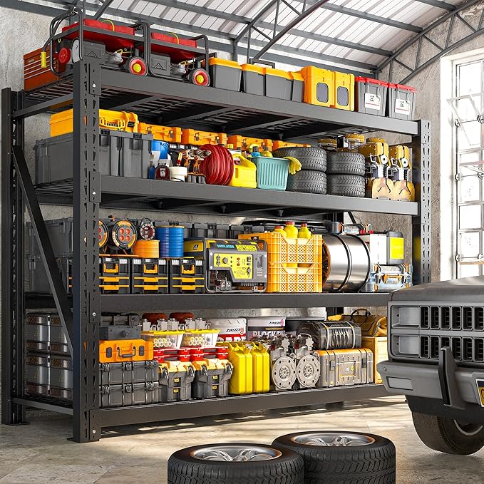 Bepatio 9400LBS Industrial Garage Shelving Heavy Duty Storage Shelves Metal Shelving Unit 4Tire Shelving Unit,Adjustable Shelving for Basement Warehouse Commercial Shelf,67.6'Wx23.7'Dx72'H,Black