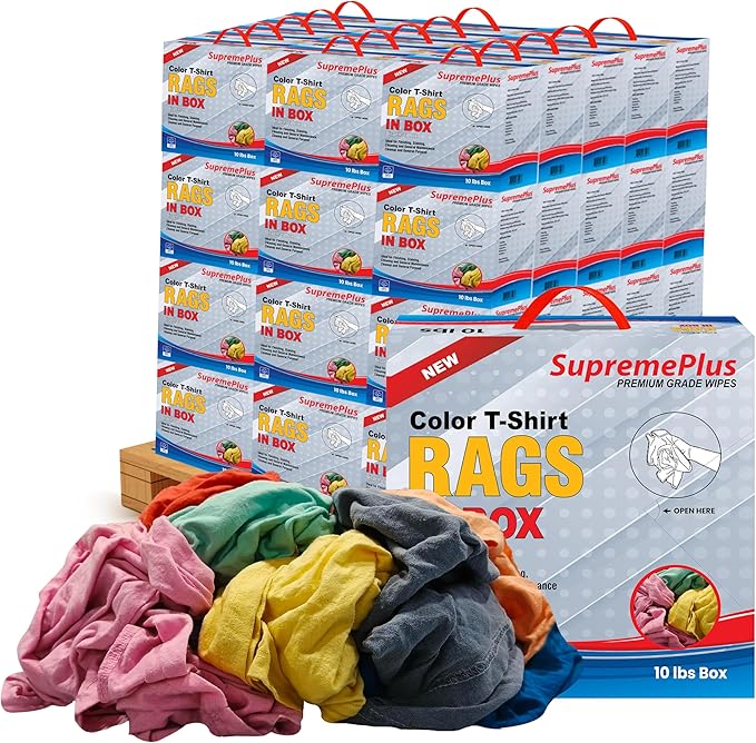 Premium Color Knit Cleaning Rags (600 lbs. Pallet 60x10 lbs. Compressed Boxes) – Shop Cloths Bulk for Workshops, Mechanics, Painters, and Home Use, Multipurpose Cotton T-Shirt Rags
