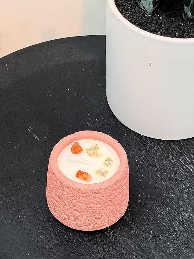 Sacral Chakra Sunstone Candle – Tangerine Rose Scented Soy & Beeswax Candle with Sunstone | Handmade Soft Pink Cement Jar | Love, Creativity & Emotional Balance Gift (7.1 oz / 200 g)