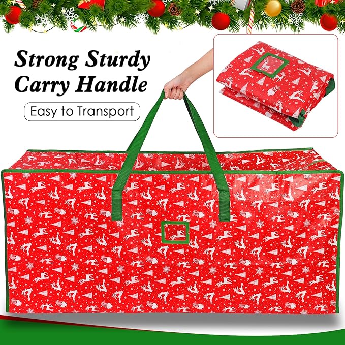 Christmas Tree Storage Bag,Plastic Waterproof Elk Christmas Tree Bag Large Storage Box Decoration Container Reinforced Handles Dual Zippers for 9ft Artificial Holiday Xmas Disassembled Trees