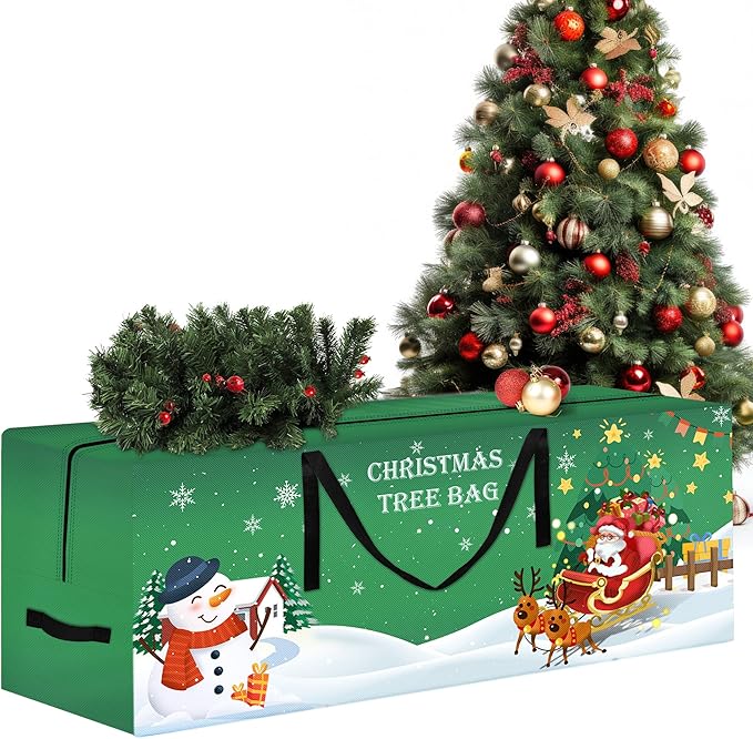 Christmas Tree Storage Bag 7.5 Ft Large Christmas Tree Bag with Reinforced Handles & Dual Zippers Wide Opening, Heavy Duty Oxford Fabric Xmas Ornament Storage Box Protects From Moisture, Dust (Green)