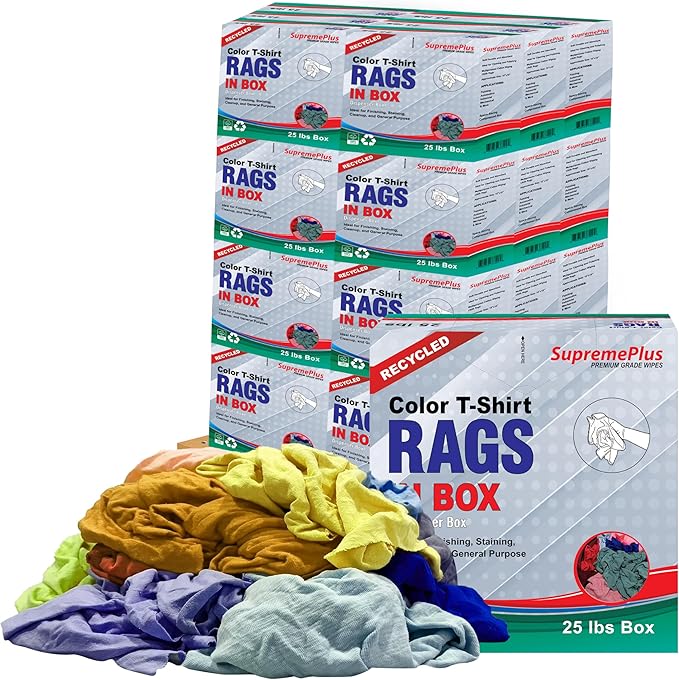 Recycled Color Knit Rags – Shop Bulk Cotton Rag for Wiping Cleaning Dusting Staining Painting Polishing Finishing, Low Lint Absorbent Cloth (600 lbs. Pallet 24x25 lbs. Compressed Box)