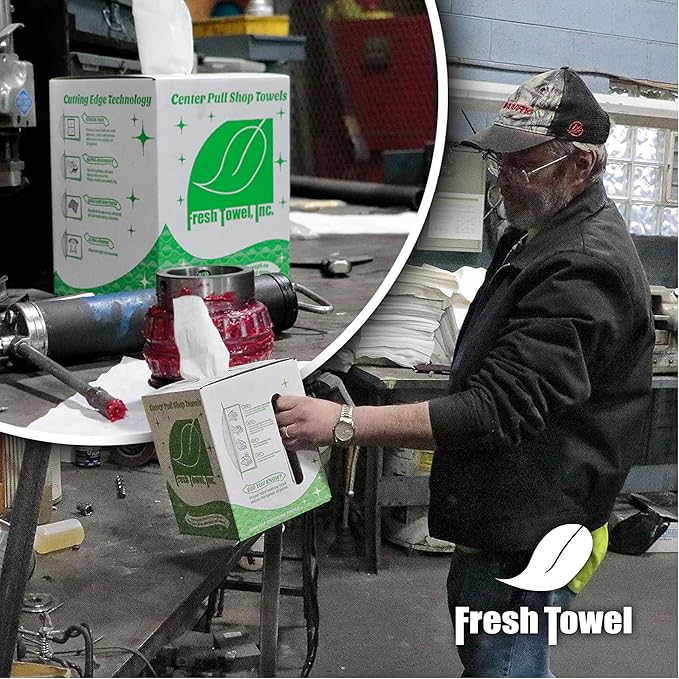 Fresh Towel Ultra Strong Center Pull Shop Towels - (1 Box of 300) Disposable Cleaning Towels - White, 9 x 12 inches - FT500