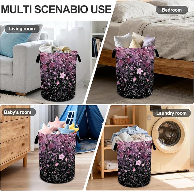 Cherry Blossoms Laundry Basket Storage Bin Foldable Laundry Hamper Clothes Storage Bucket Organizer 19.6x15.7 Inch For Laundry Room/Bedroom/Bathroom