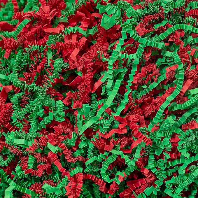 Mefleet 1 LB Crinkle Cut Paper Shred Filler Green & Red Crinkle Shredded Paper for Gift Box - Gift Basket Bag Filler - Grass Cushion Stuffing for Christmas Holiday Packaging Wrapping