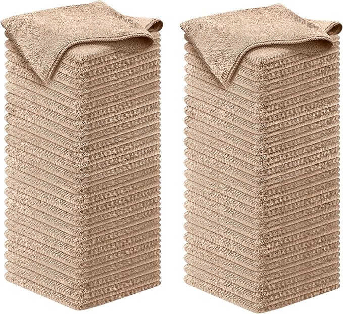 USANOOKS Microfiber Cleaning Cloth - Beige - 100Pcs (12.5x12.5 inch) High Performance - 1200 Washes, Ultra Absorbent Car Towel Traps Grime & Liquid for Streak-Free Mirror Shine - car Washing Cloth