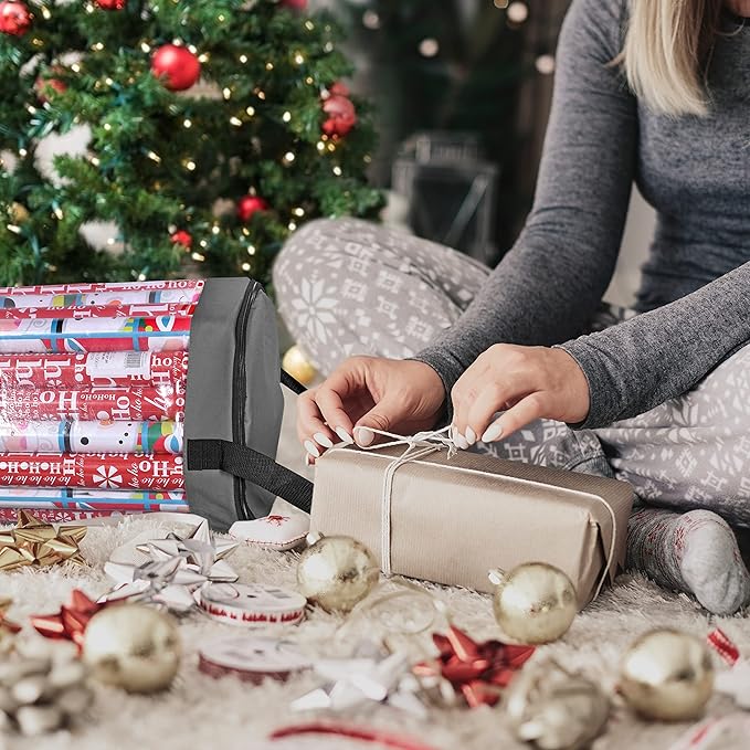 Primode Wrapping Paper Storage Bag | Wrapping Paper Organizer Under Bed for Storing Multiple Rolls of Gift Wrap, 42” Length Container Constructed of Durable 600D Oxford Material (Gray)