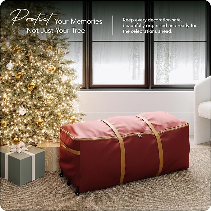 Covermates Keepsakes Christmas Tree Cinch Bag – Durable Polyester Tree Storage with Reinforced Handles & Built-in Cinch Straps – Trees, Lights & Holiday Décor, Red