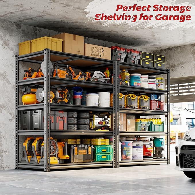 72"H Storage Shelves heavy duty, 2250LBS Garage Shelving, 5 Tier Metal Shelving Unit Adjustable Garage Shelves Rack Shelf for Storage Warehouse Pantry Closet,35.6" W × 16" D × 72" H, Black, 2PCS
