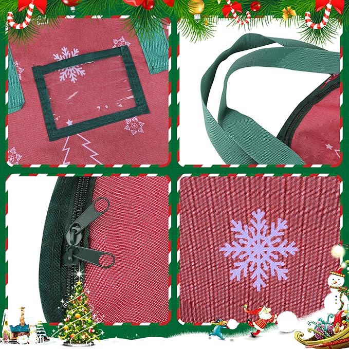 30 Inch Christmas Wreath Storage Bag, Wreath Storage Container with Carry Handles Zipper and Labeling Card Slot, Waterproof Garland Storage Container for Wreath Christmas Decoration, Red