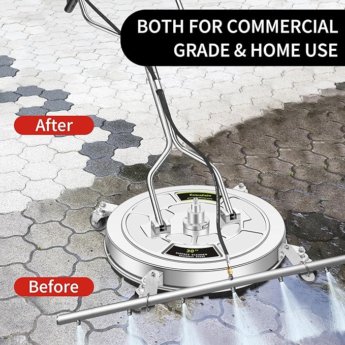 30" Pressure Washer Surface Cleaner Ultra with 7 Nozzles Water Broom, Stainless Steel Dual Handle Power Washer Surface Cleaner Hot Water Supported for Patio Decker Concrete Driveway, 5000 PSI