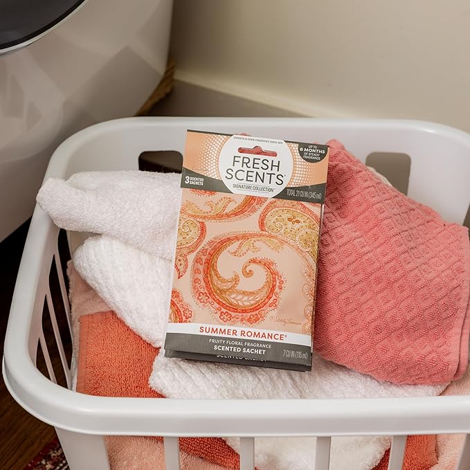 Fresh Scents Scented Sachets | Summer Romance | Home Fragrance | Long Lasting (Up to 6 Months) | Air Freshener for Closets, Drawers, & Cars | 6 Pack