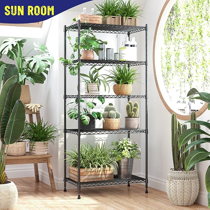 Romorgniz 5-Tier Shelf 1010LBS Storage Shelves Adjustable Wire Shelving Metal Shelving Unit Storage Rack for Kitchen Pantry Closet Laundry School Commercial 59.4" Hx21.5 W x13.6 D