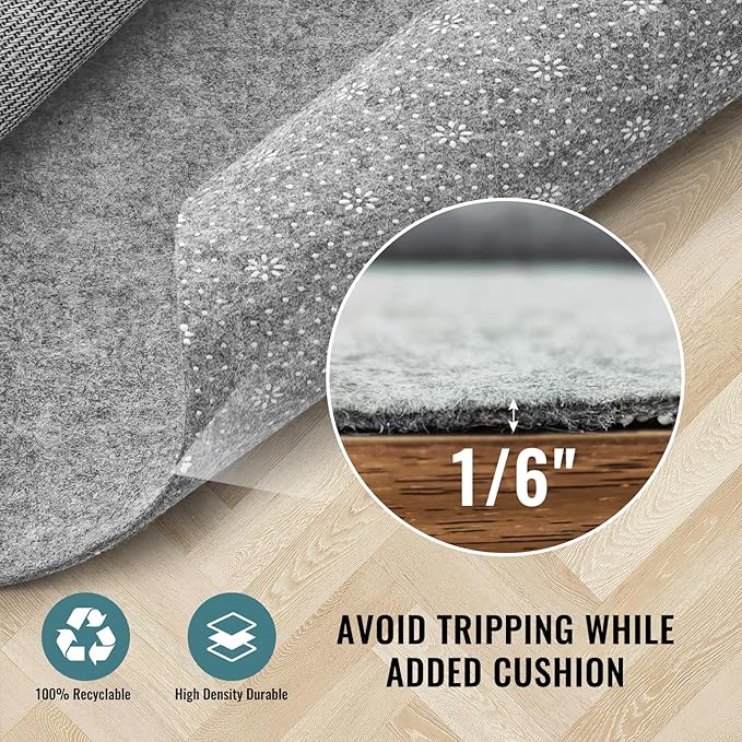 COMFYPAD Felt Rug Pad with Gripper Dots, 3x5 Ft Non-Slip Rug Underpad with PVC Backing, 1/6" Thick Cushioned Carpet Pad Gripper for Hardwood Floors, Vinyl & Tile, Under Rug Padding Floor Protection