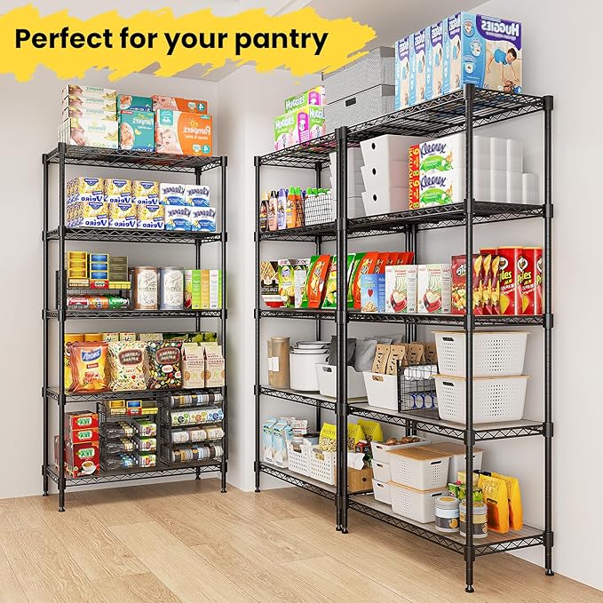 RackBro 72" H Storage Shelves 5 Tier Wire Shelving with Shelf Liners, Adjustable Metal Garage Shelving, 1325LBS Heavy Duty Commercial Storage Rack for Pantry Kitchen, 35" W x 16" D x 72" H, Black
