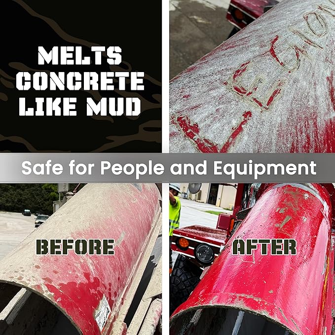 Heavy Concrete Remover – Dried Concrete & Cement Dissolver (Non-Corrosive, Biodegradable Acid Alternative), Safe on Equipment, 1-Gallon Jug
