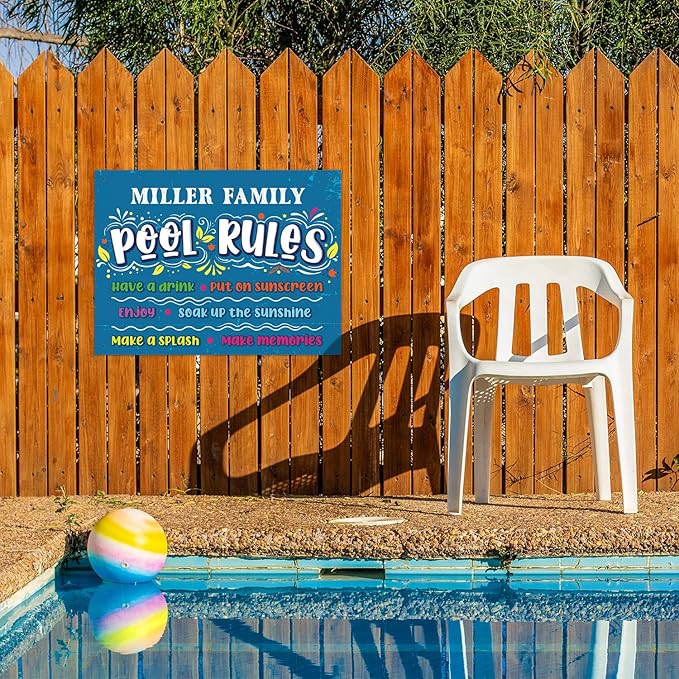 Custom Pool Sign, Pool Rules Make Memories for Pool Decor Sign, 18x24 Inches, Rust Free .063 Aluminum, Fade Resistant, Made in USA by Sigo Signs