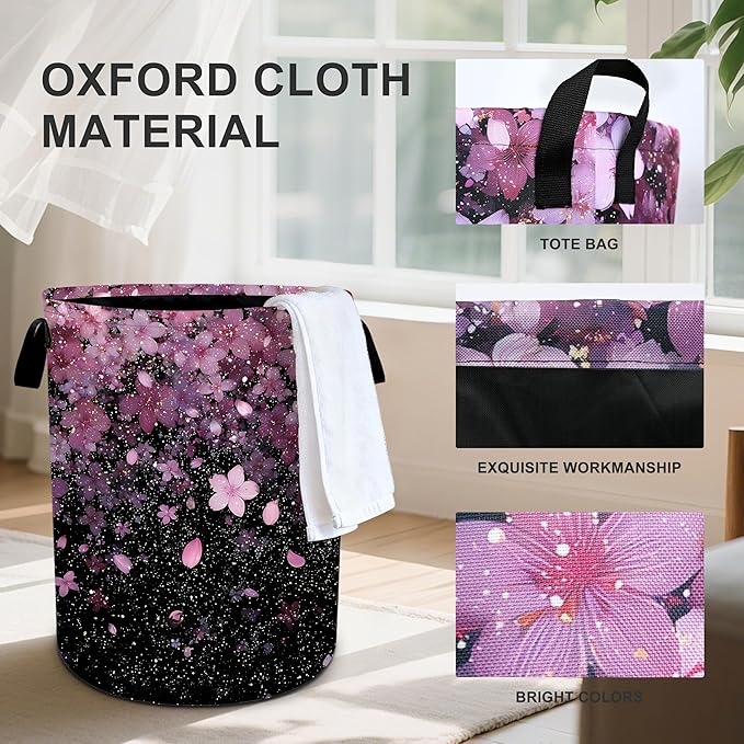 Cherry Blossoms Laundry Basket Storage Bin Foldable Laundry Hamper Clothes Storage Bucket Organizer 19.6x15.7 Inch For Laundry Room/Bedroom/Bathroom
