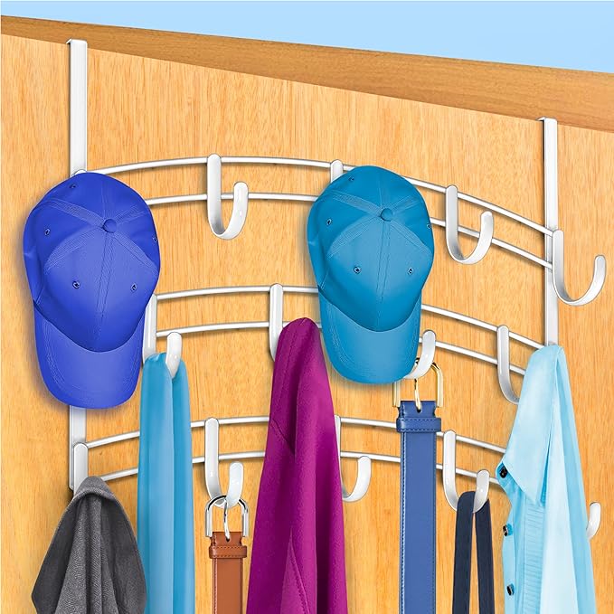 LYNK Professional® Home™ Over The Door Hooks - 14 Hook Over The Door Hanger - Over Door Coat Rack - Hanging Towels or Clothes - Bathroom, Bedroom or Laundry Room - Lifetime Ltd. Warranty – White