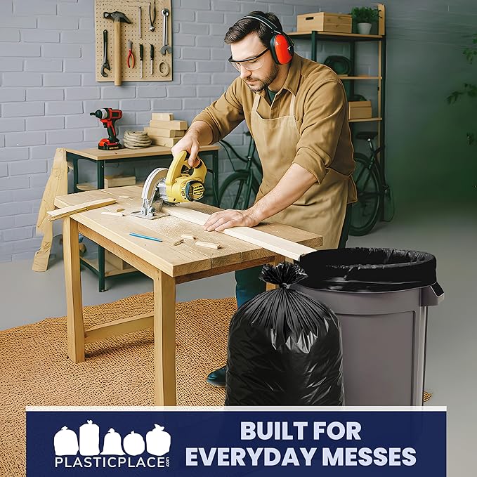 Plasticplace Trash Bags 32-33 Gallon │ 2.3 Mil │ Black Extra Heavy Garbage Bag │ 33” x 39” (100 Count) (W33LDB3)
