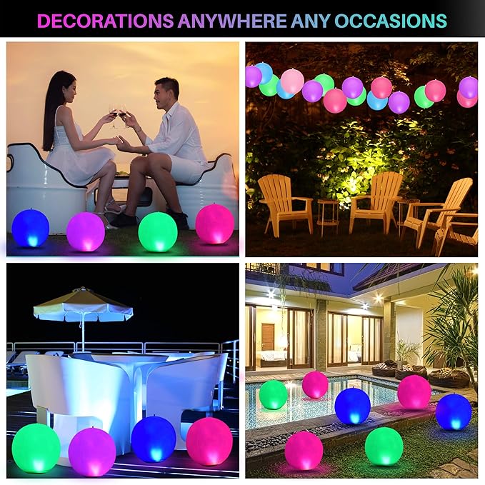 Solar Floating Pool Lights - Pack of 2 Solar Powered Color Changing 14-inch Balls - Float or Hang in Pool Garden Backyard Pond Party Decorations - Inflatable Wateproof