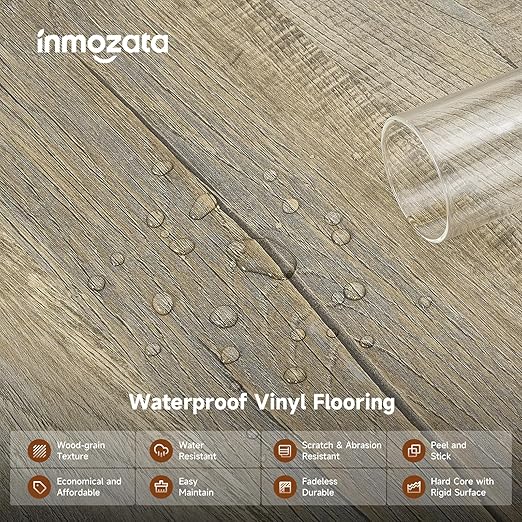 INMOZATA Peel and Stick Floor Tile Vinyl Flooring, Waterproof Plank Flooring 36-Pack 54 Sq.Ft Wood Grain Self Adhesive Peel and Stick Flooring for Bedroom, Living Room, Kitchen, RV(Aged-Wood)