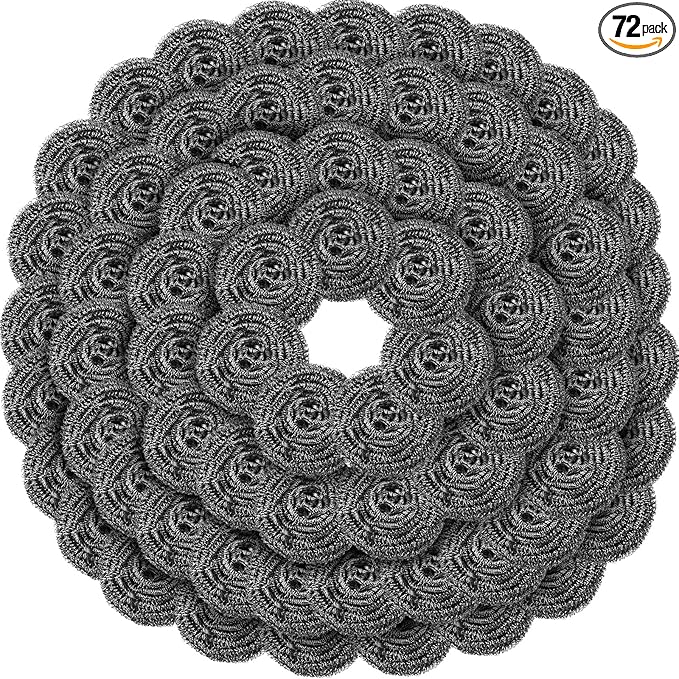 Roshtia 72 Pcs Stainless Steel Scrubber Bulk Large Steel Wool Scrubber 50 Gram Stainless Scourers Sponges Scouring Pads for Cleaning Dishes, Stoves, Pots, Pan, Cooker Hoods